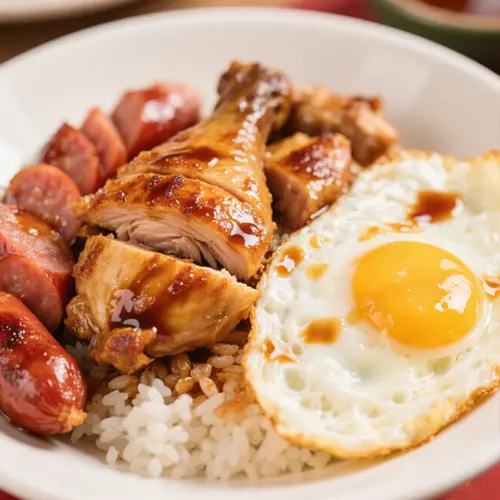豉油皇雞脾紅腸蛋飯